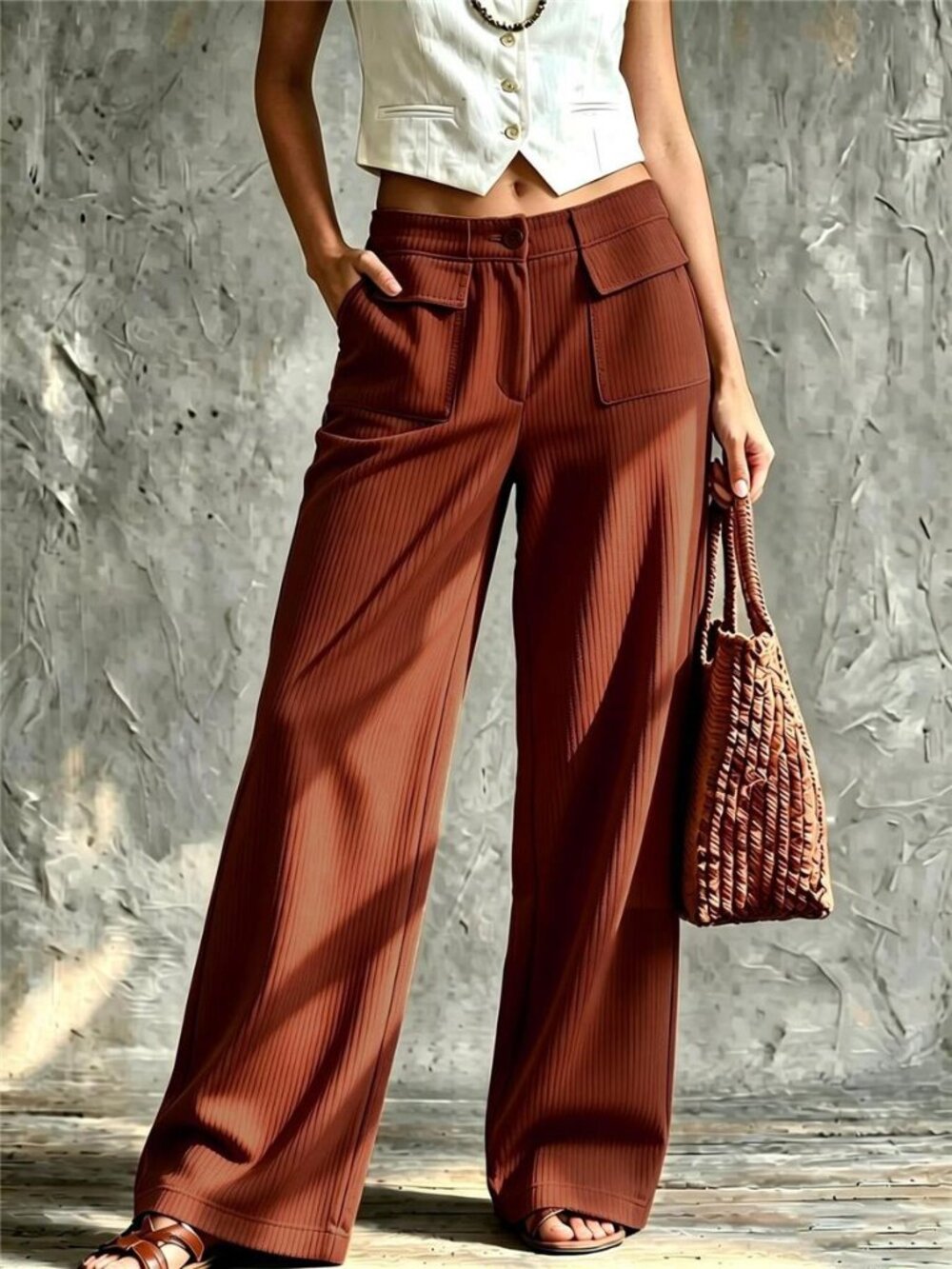 Full Size Wide-Leg Corduroy Pants Plus Size